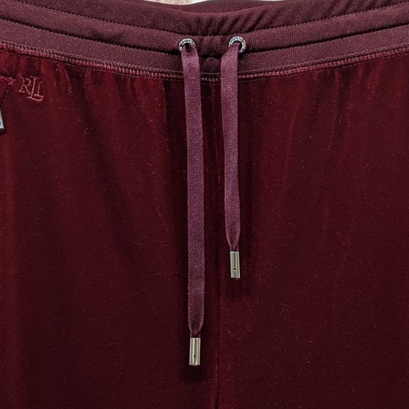 Lauren Ralph Lauren Velvet Drawstring Jogger Burgundy/Wine Super Soft XS - Picture 7 of 14
